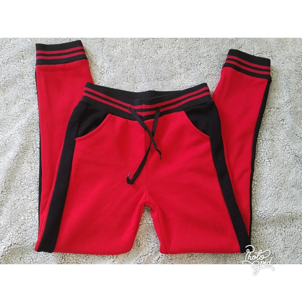 Red sweatpants with fur on the inside